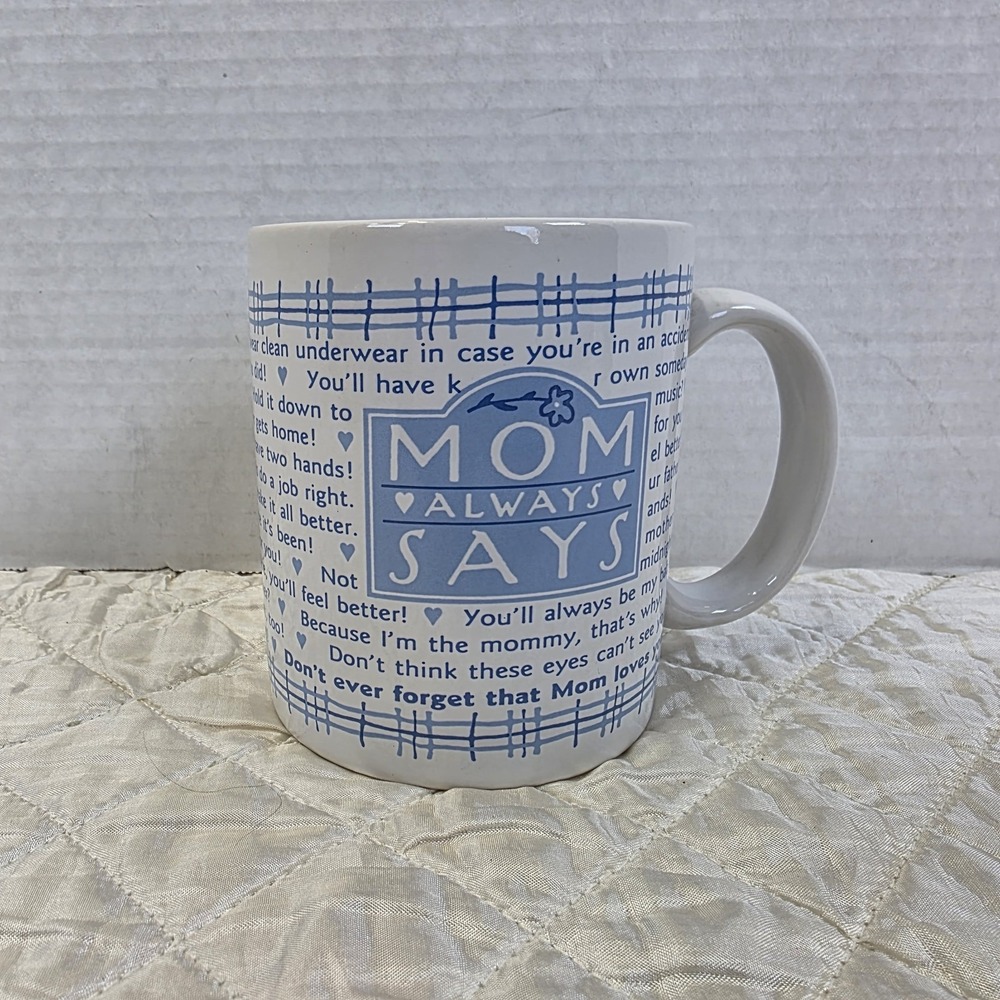 Vintage 80s Hallmark Mom Always Says Coffee Cup Mug Blue Cottagecore Grannycore